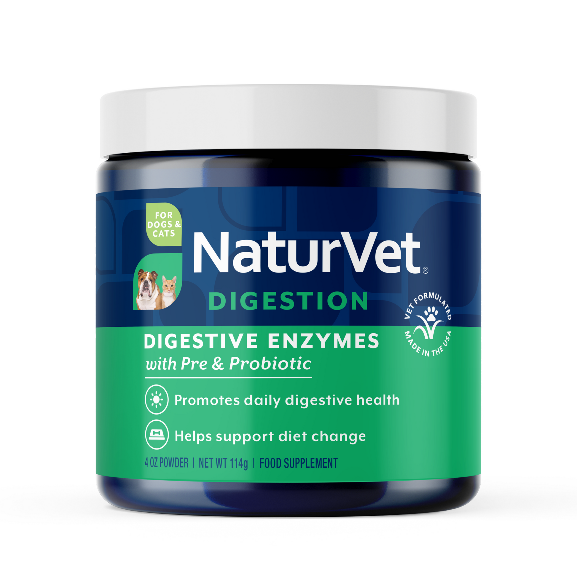 NaturVet Digestive Enzymes Powder Supplement for Dogs and Cats