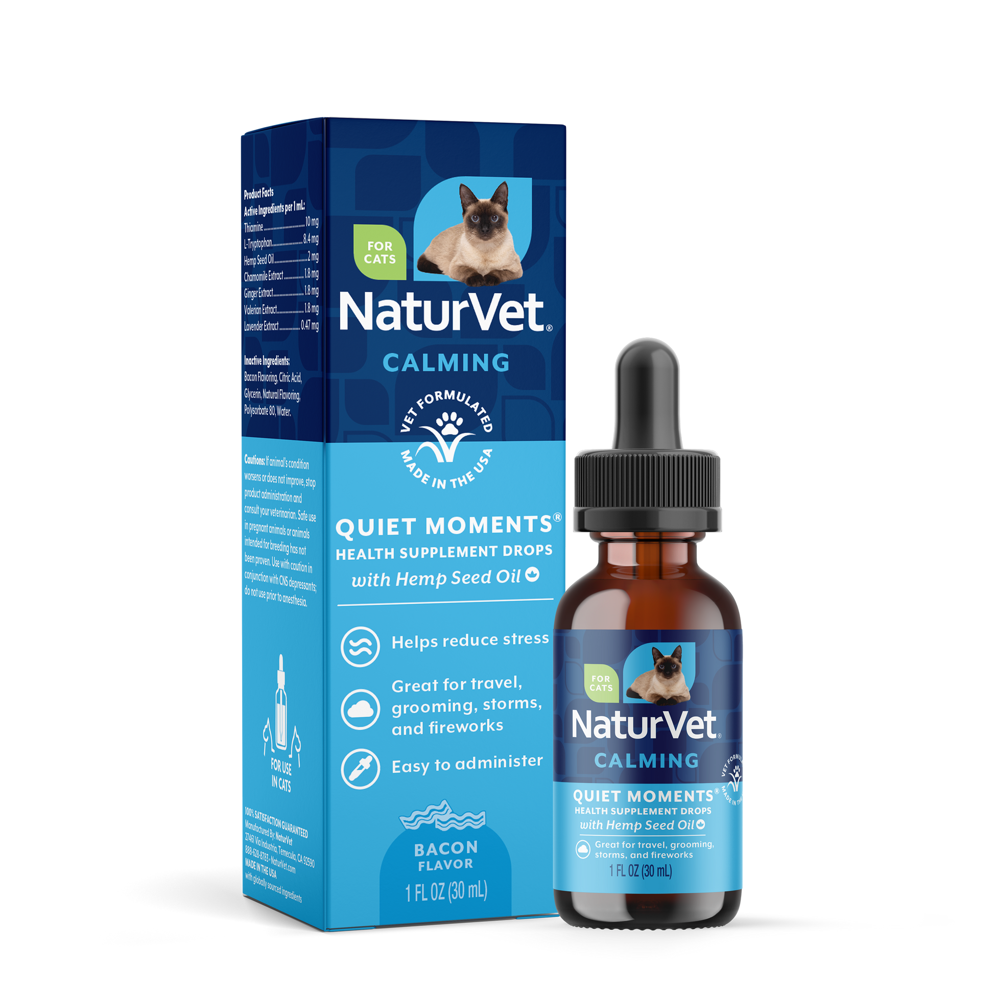 NaturVet Quiet Moments With Hemp Seed Oil Calming Drops Supplement for Cats