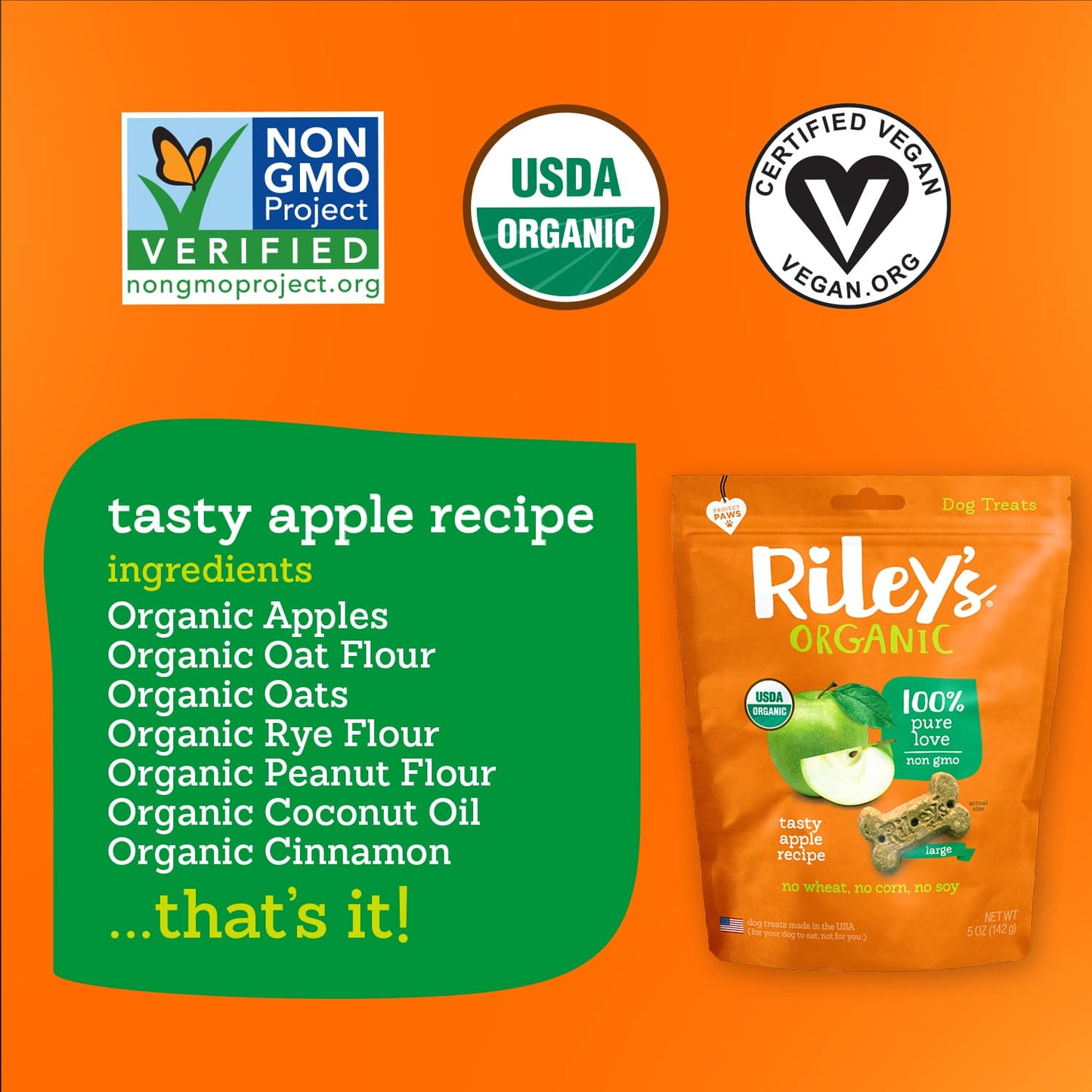 Riley's Organic Apple Recipe Baked Large Dog Treats