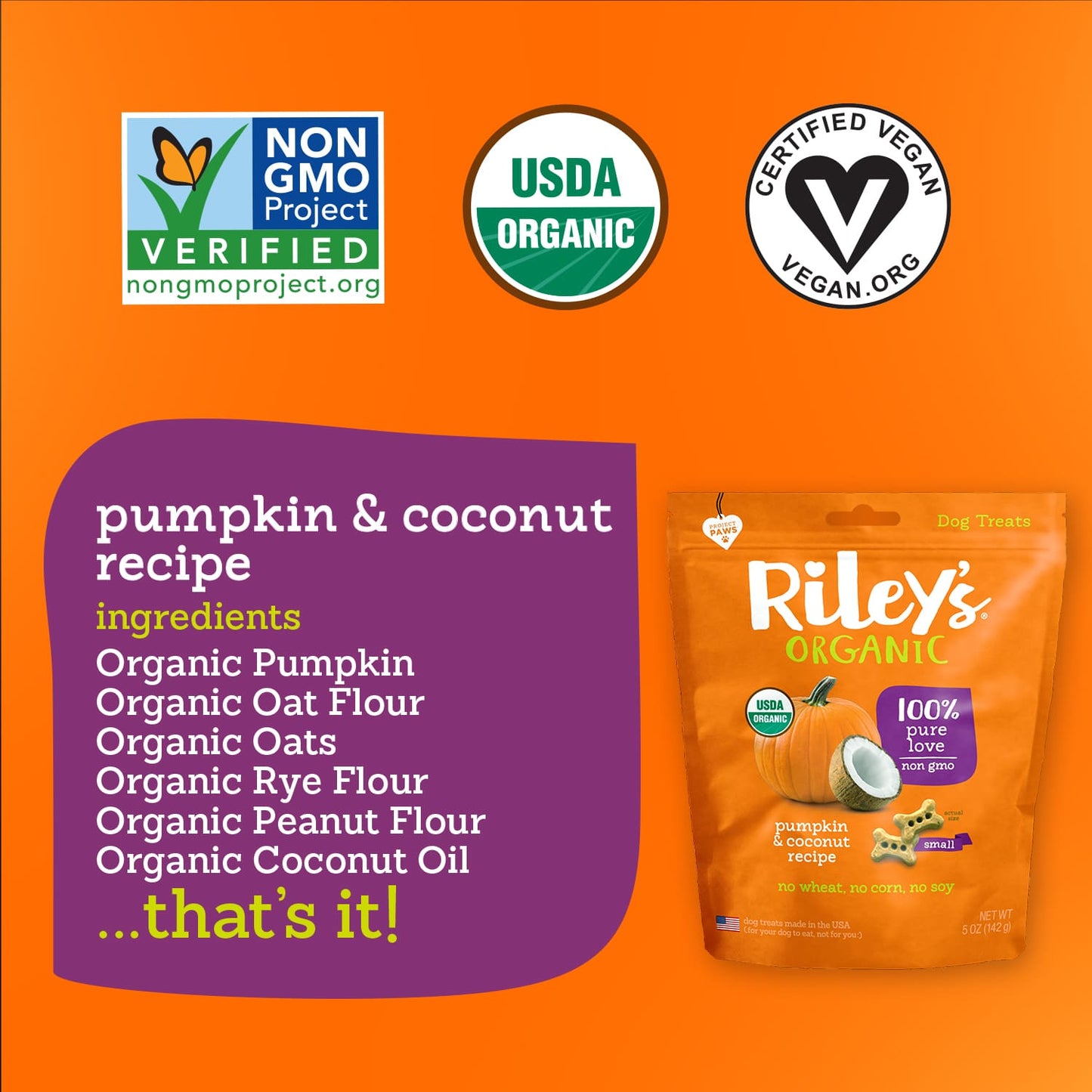 Riley's Organic Pumpkin & Coconut Recipe Baked Small Dog Treats