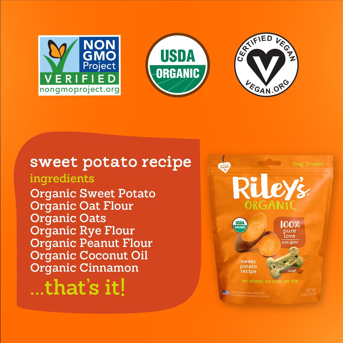 Riley's Organic Sweet Potato Recipe Baked Large Dog Treats